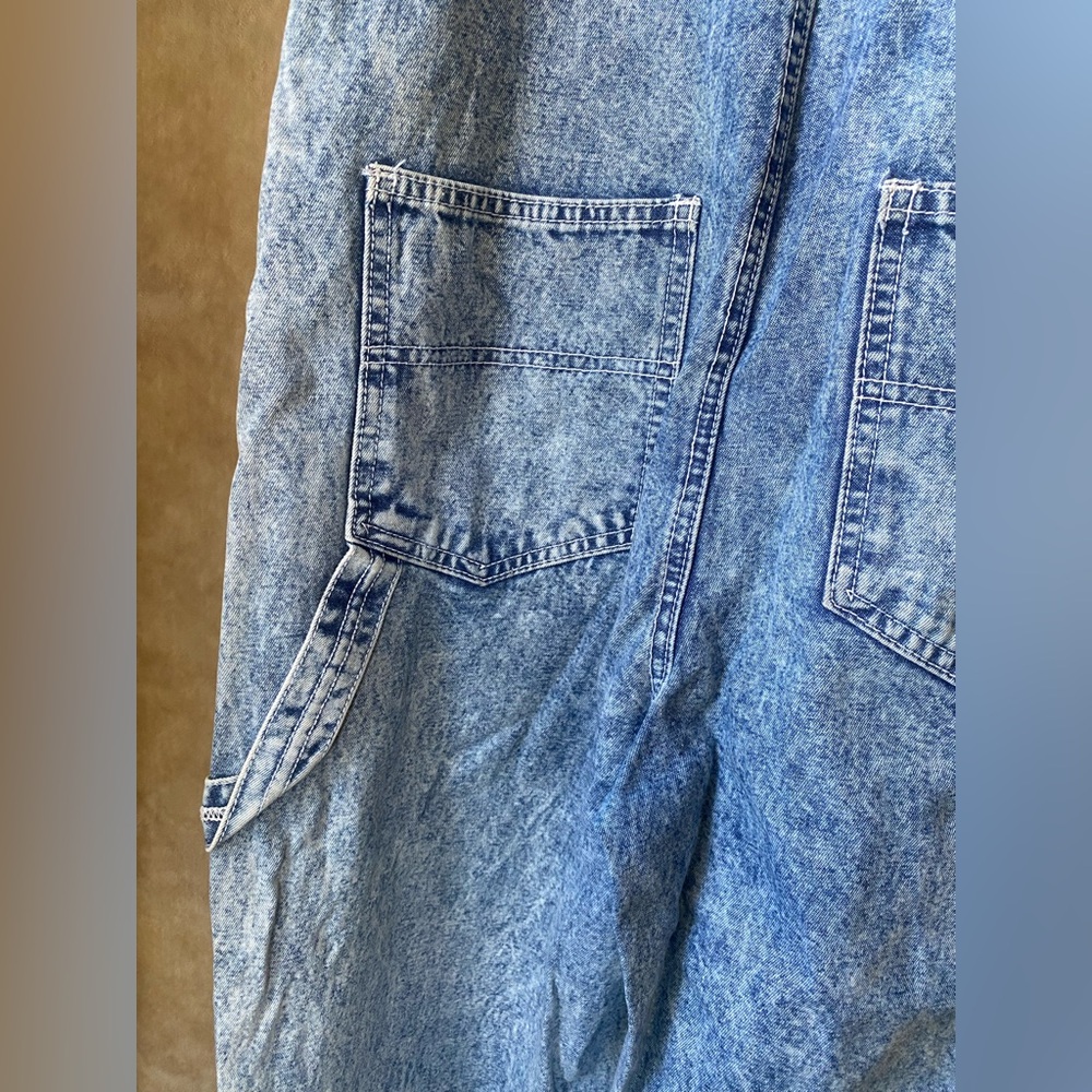 Abigail Aldrich Acid Wash Denim Overalls Vintage 80s 90s Raw Hem Carpenter Med - Picture 8 of 10